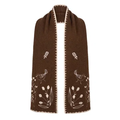 Saachi Women's Brown Embroidered Bird Scarf
