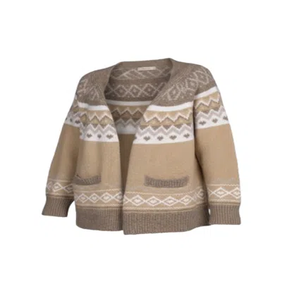 Saachi Cozy Fair Isle Cardigan In Brown