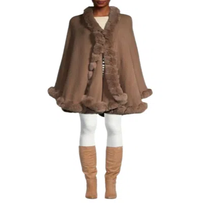 SAACHI WOMEN'S FAUX FUR CAPE SADDLE BROWN KIMONO