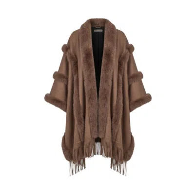 Saachi Women's Brown Faux Fur Fringe Cape Kimono
