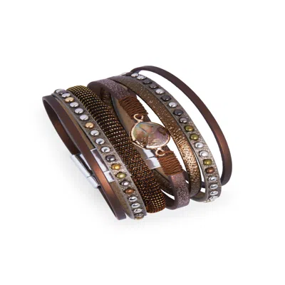 Saachi Women's Brown Fiery Copper Freshwater Pearl & Leather Bracelet