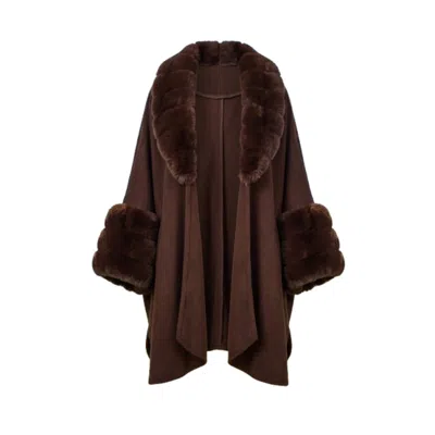 Saachi Women's Brown Filippa Faux Fur Trim Kimono