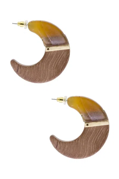Saachi Women's Brown Flat Wooden Crescent Earrings