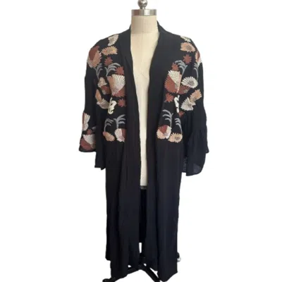 Saachi Women's Brown Floral Embellished Long Kimono