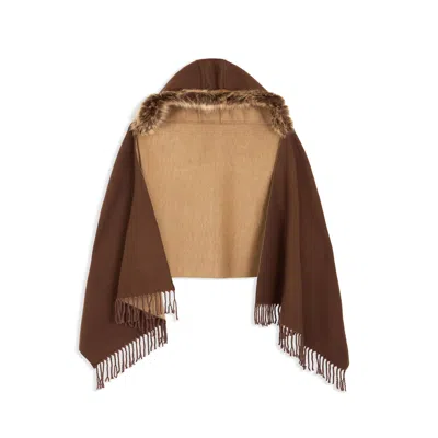 Saachi Women's Brown Fringe Fur Hood Scarf
