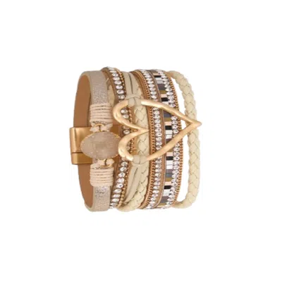 Saachi Women's Brown Golden Heart Druzy Bracelet
