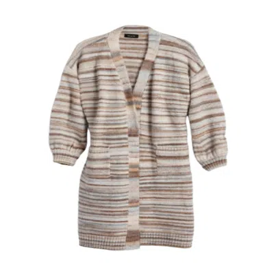 Saachi Women's Brown Horizontal Striped Long Old Lace Cardigan Sweater In Multi