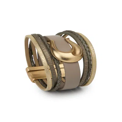 Saachi Women's Brown Horseshoe Charm Leather Bracelet