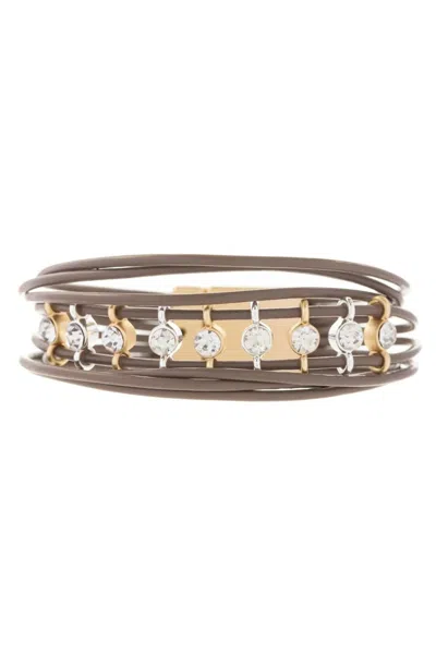 Saachi Women's Brown Jewel Leather Wire Bracelet
