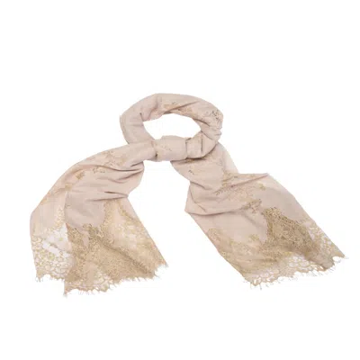 Saachi Women's Brown Lace Shimmer Cream Scarf