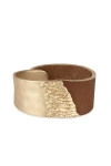 Saachi Women's Brown Leather Metal Statement Bracelet