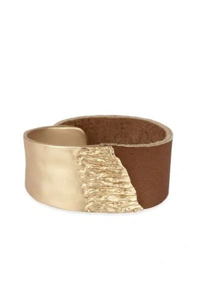 Saachi Women's Brown Leather Metal Statement Bracelet