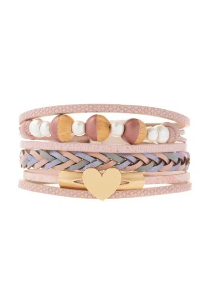 Saachi Women's Brown Leather Wooden Beaded Bracelet