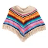 Saachi Earth To Sky Rainbow Stripe Crocheted Poncho In Multi