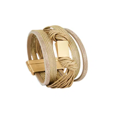 Saachi Women's Brown Rectangle Charm Cord Taupe Bracelet