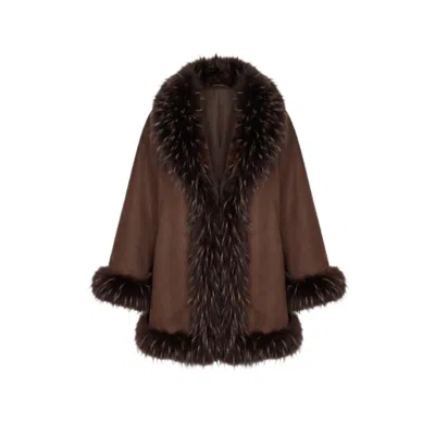 Saachi Women's Brown Shaggy Faux Fur Cape Kimono