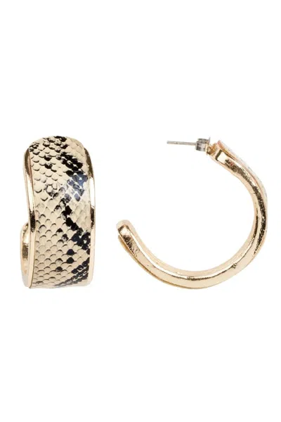 Saachi Women's Brown Snake Print Half Hoop Earrings