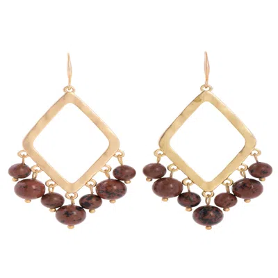 Saachi Women's Brown Stone Beaded Open Dangle Earrings