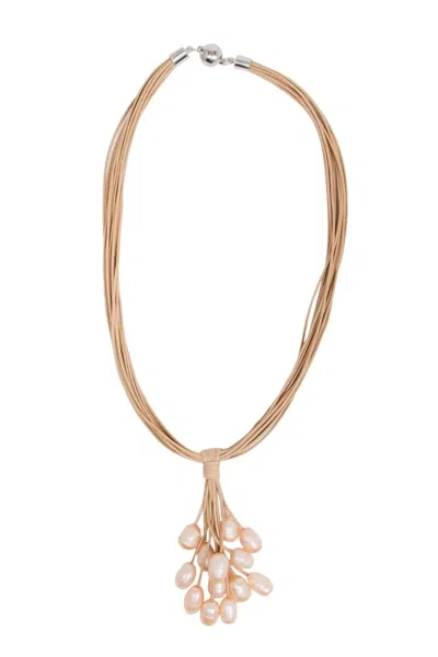 Saachi Women's Brown Tahitian Wax Corded Classic Pearl Necklace