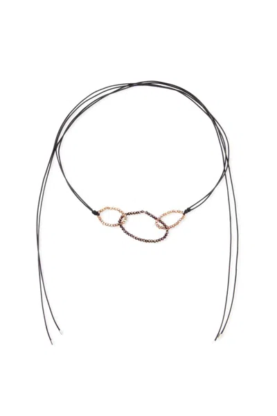 Saachi Women's Brown Three-oval Crystal Bead Ring Wrap Choker