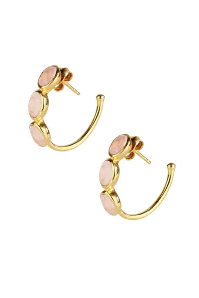 Saachi Women's Brown Triple Rose Quartz Hoop Earring