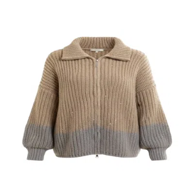 Saachi Women's Brown Zip Up Sequin Cardigan