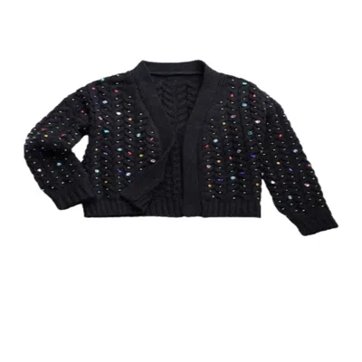 Saachi Women's Cable Knit Black Cardigan Gemstone Pattern