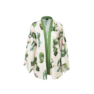 Saachi Women's Cacti Short Kimono In White