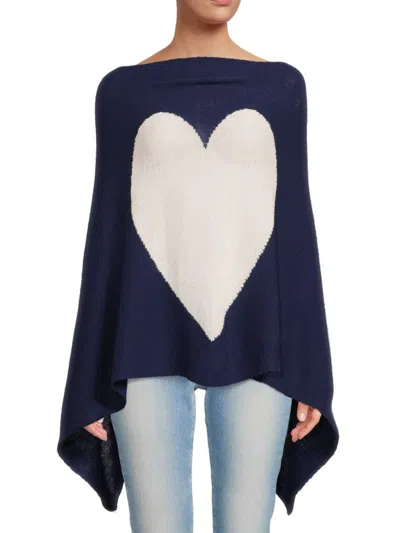 Saachi Women's Cashmere Blend Heart Poncho In Blue