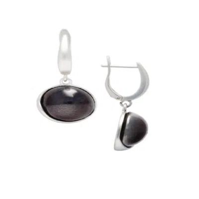 Saachi Women's Colored Glass Orb Dangle Matte Black Earrings In Metallic