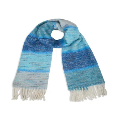 Saachi Women's Cozy Oversized Fringe Blue Scarf