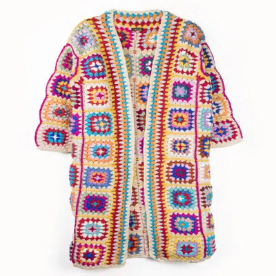 Saachi Women's Crochet Multicolored Square Kimono