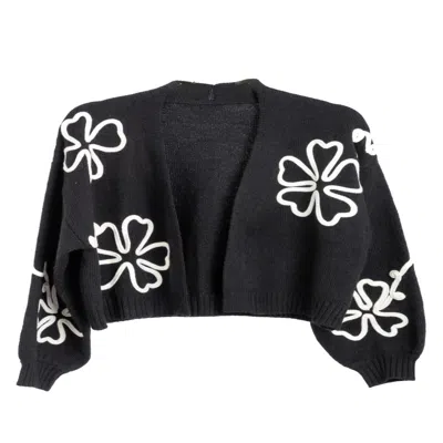 Saachi Floral Squiggle Crop Cardigan In Black