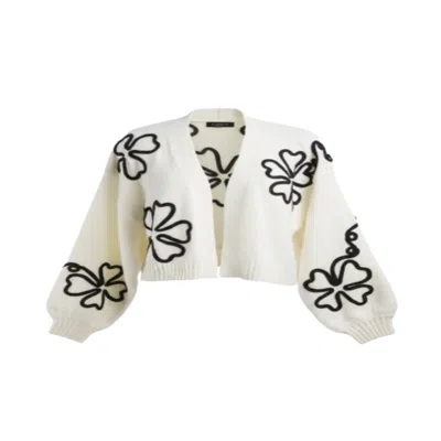 Saachi Floral Squiggle Crop Cardigan In White