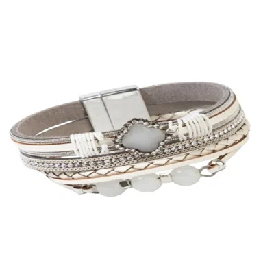 Saachi Women's Crystal Beaded Leather White Bracelet