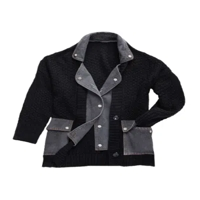 Saachi Women's Denim Knit Black Cardigan