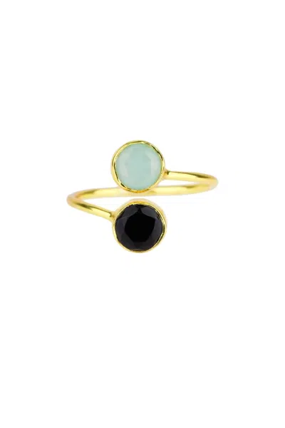 Saachi Women's Double Gem Ring Aqua & Black Onyx