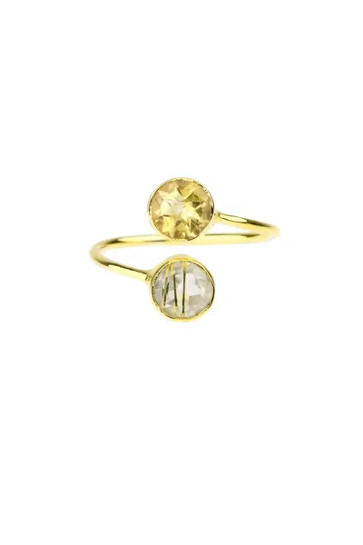 Saachi Women's Double Gem Ring Citrine & Golden Rutilated