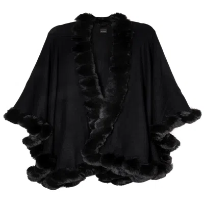 Saachi Women's Faux Fur Cape Black Kimono
