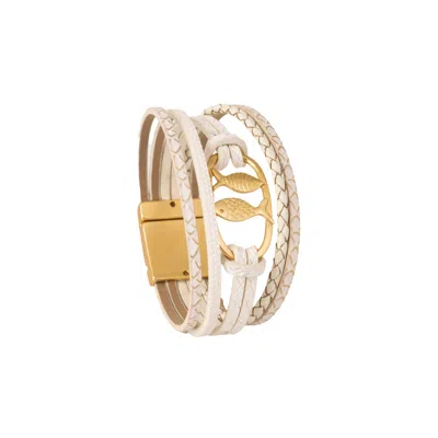 Saachi Women's Fish Charm Leather White Bracelet