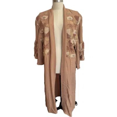 Saachi Women's Floral Embellished Long Brown Kimono