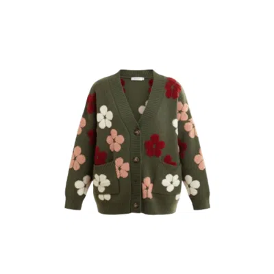 Saachi Women's Floral Knit Green Cardigan