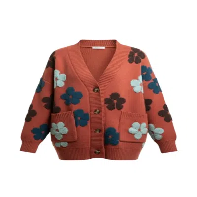 Saachi Women's Floral Knit Red Cardigan In Multi