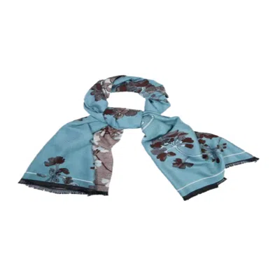 SAACHI WOMEN'S MARIGOLD BLOOM REVERSIBLE BLUE SCARF