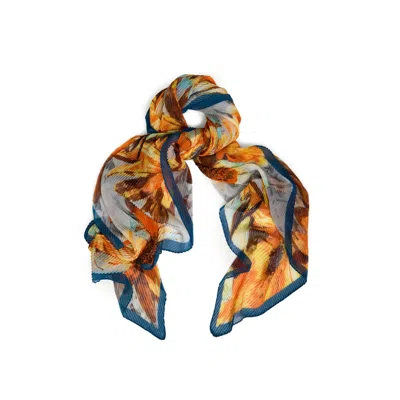Saachi Women's Floral Sunflower Pleated Scarf In Blue/orange/yellow