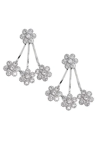 Saachi Women's Flower Crystal Drop Silver Earrings