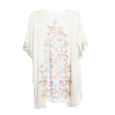 Saachi Women's Flowy Paisley Kimono White Long