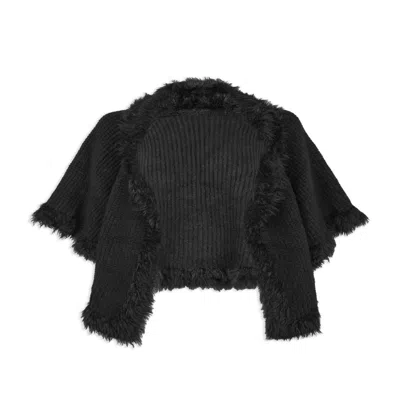 Saachi Women's Fur Trim Knit Open Black Cardigan