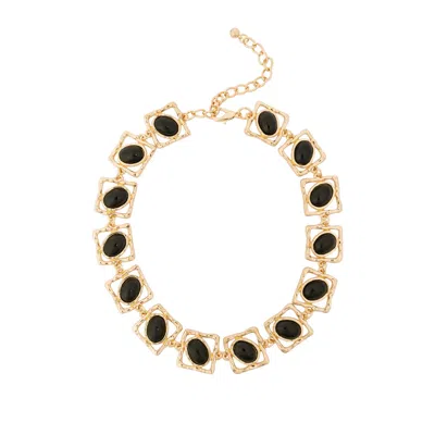 Saachi Women's Geometric Frame Cabochon Black Necklace