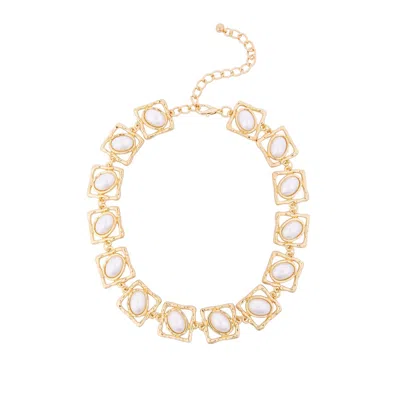 Saachi Women's Geometric Frame Cabochon White Necklace